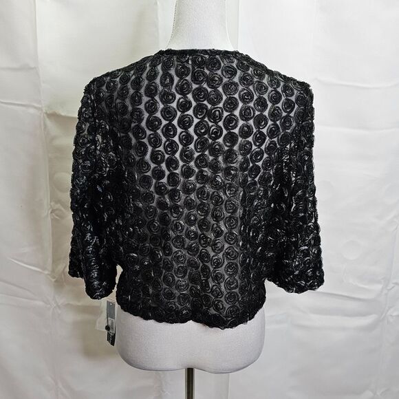 R&M Richards Black/Silver Floral Bolero Style Dressy Jacket Size 16 - Picture 8 of 11